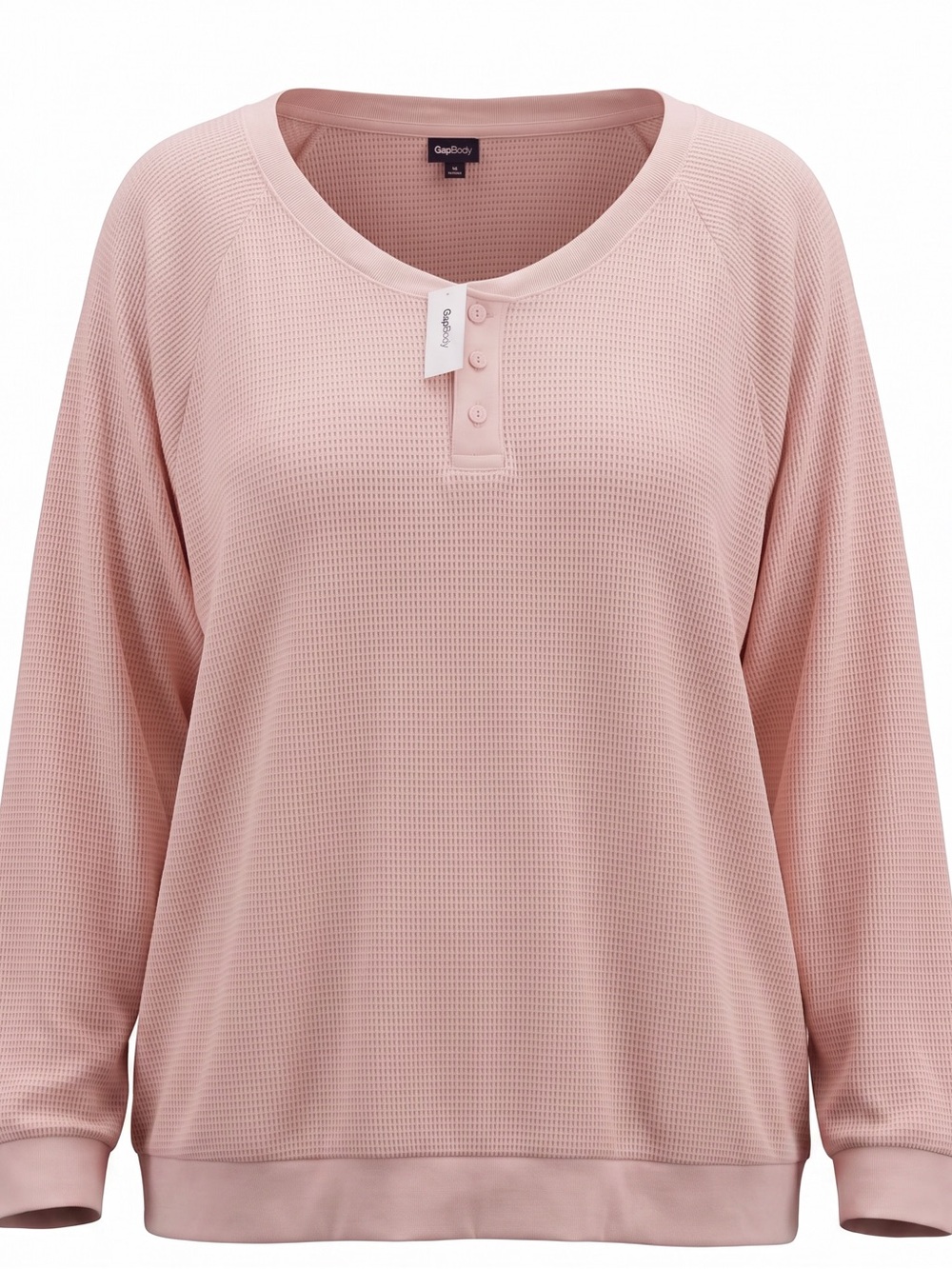 GAP Body Women's Waffle Knit Henley Pajama Top Long Sleeve Pink Size XL NWT